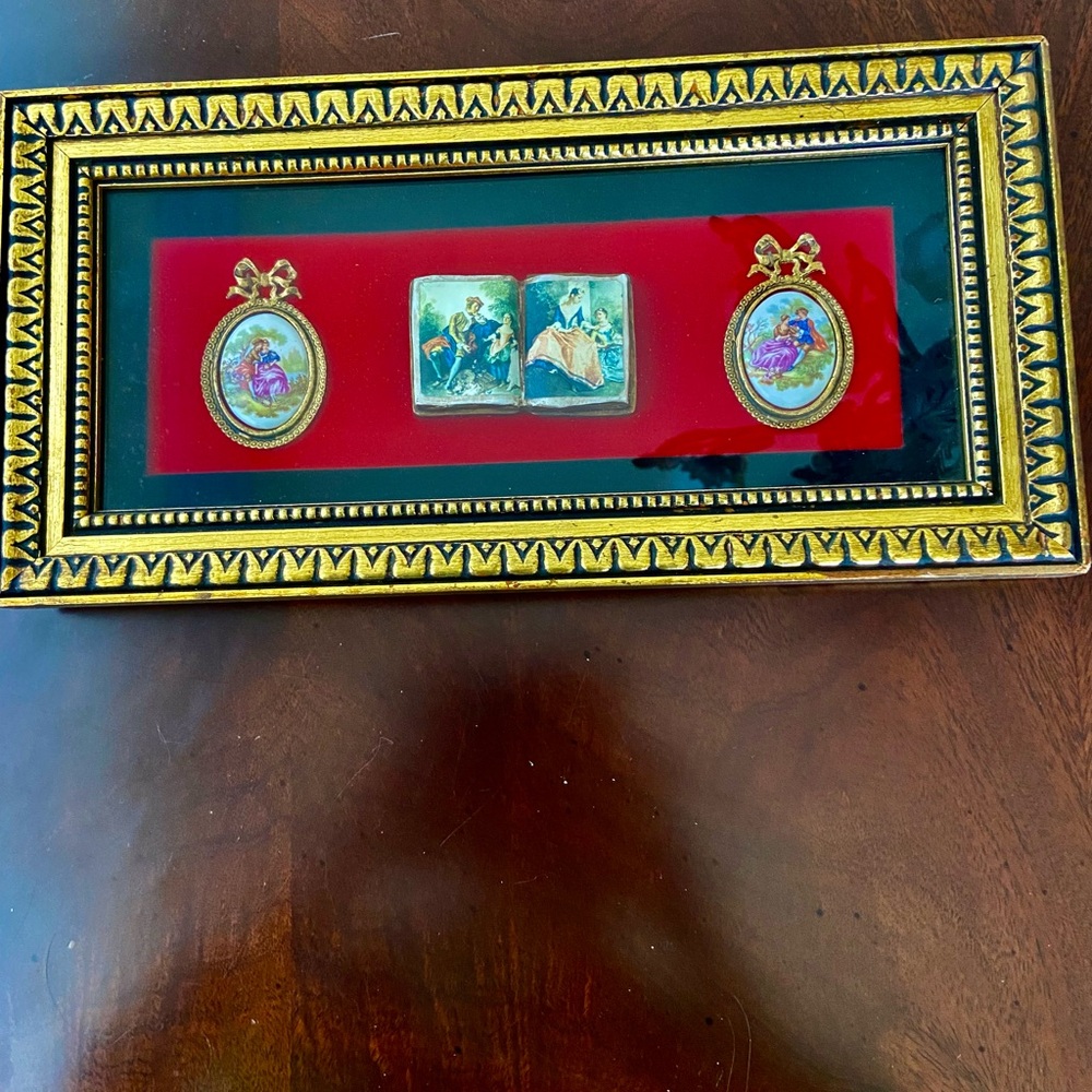 Vintage Gilded Shadow 7”&15” Box Framed 4 Limoges France Porcelain Miniatures
